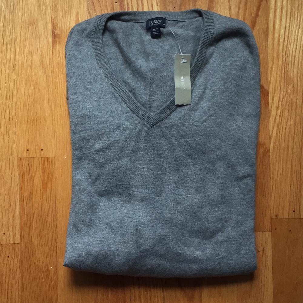 NWT J.Crew Men’s Tall Cotton-Cashmere Gray Sweater